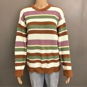 OBEY Colorful Oversized Stripe Crew Neck Knitted Trendy Pullover Sweater Jumper.